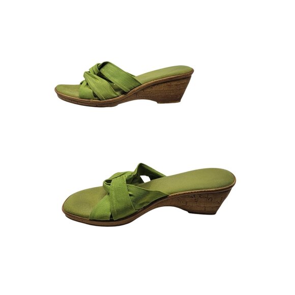 Vtg Handmade Italian Lime Green Vegan Wedge Sandals Sz 10 Knotted Open Toe Resor - Picture 6 of 10